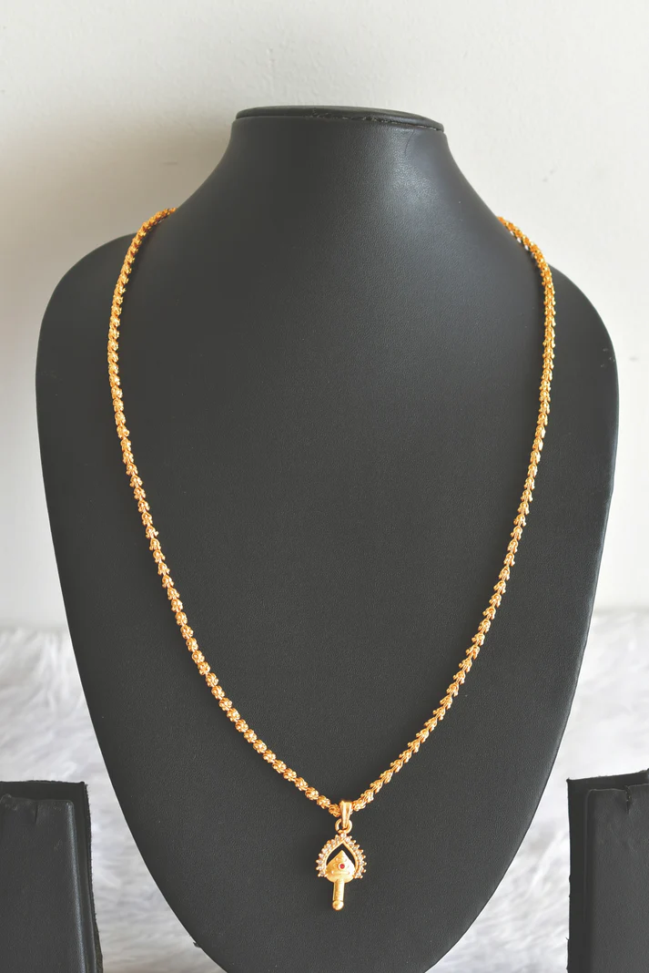 Gold tone Pink White stone Vel Pendant – 24 inches